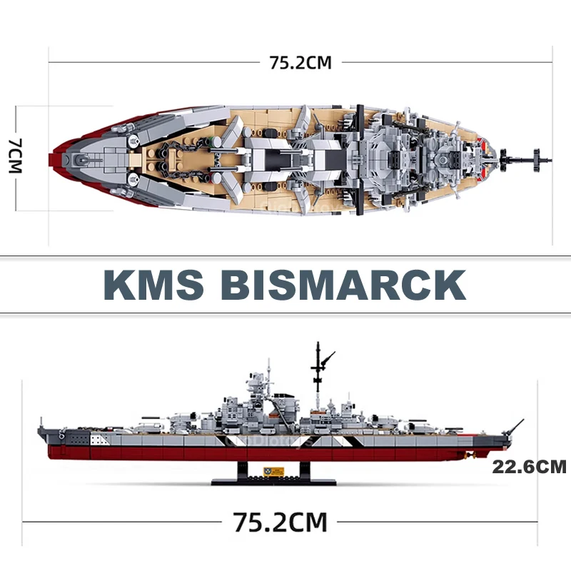 WW2 Military Warships KMS Bismarck Battleship Collection Building Blocks Bricks World War II 2 Classic Model For Children\'s gift