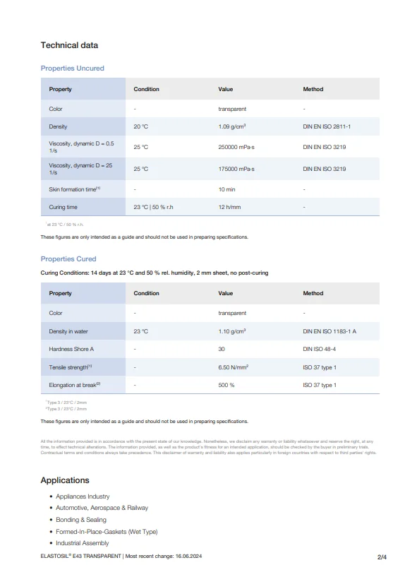 Wacker E43 310ML Transparent Sealant Medical Food Grade Glue Silicone