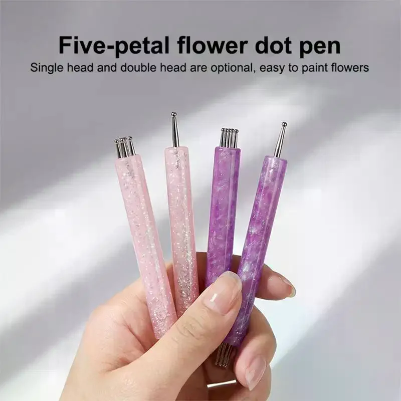 5-Petal Dotting Tool Flower Creator DIY Nail Art 1.8mm Fine Tip Rhinestone Pickers Glitter Handle Manicure Nail Tools Brushes