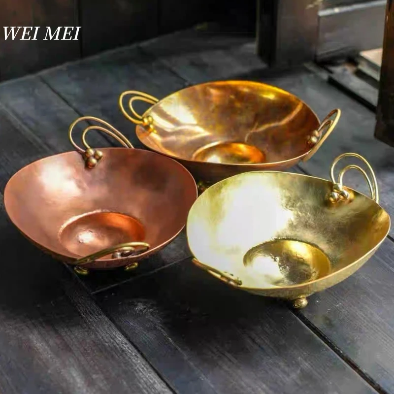 

Медная посуда ручной работы, медный поднос в минималистском стиле, четырехногая ваза для фруктов, изысканный журнальный столик для гостиной, домашний поднос для закусок