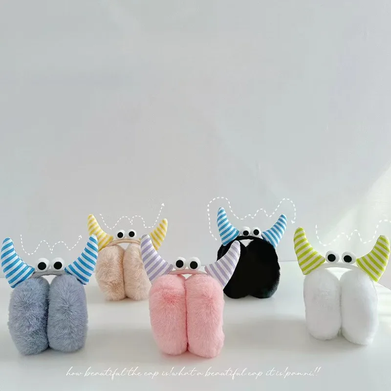 protetores-de-orelha-de-pelucia-kawaii-little-monster-para-criancas-e-adultos-protetores-de-orelha-fofos-com-chifres-e-olhos-de-desenho-animado-protetores-de-orelha-felpudos-de-inverno-y2k