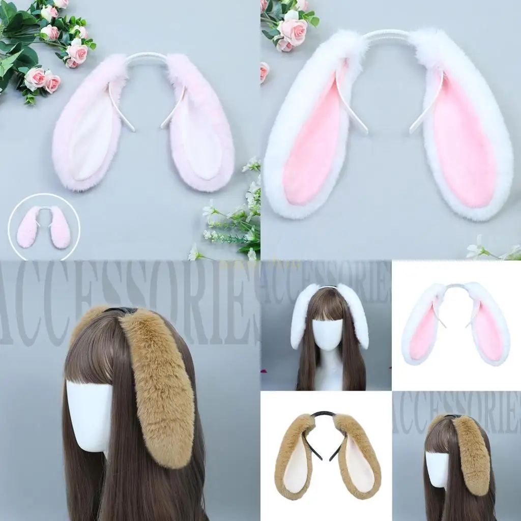 

31BF Lovely Plush Hair Hoop Rabbit Ears Headdress Cosplay Headband for Women Girls