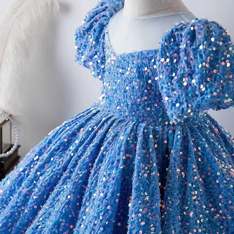 Christmas Day Girls Prom Dresses Elegant Luxury Sequins Tutu Spanish Princess Dresses Children Birthday New Year Gift 1-15Y