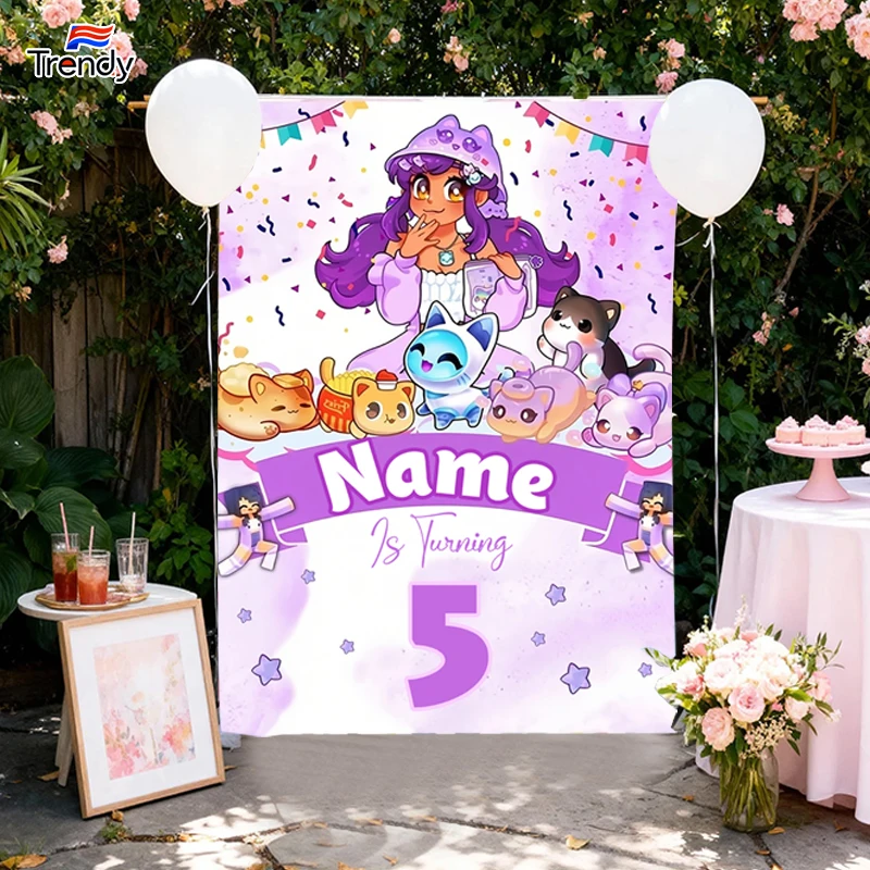 Birthday Party Decoration Aphmau Backdrop Custom Name Party Happy Birthday Backdrop Personalized Kids Themed Photography 6th
