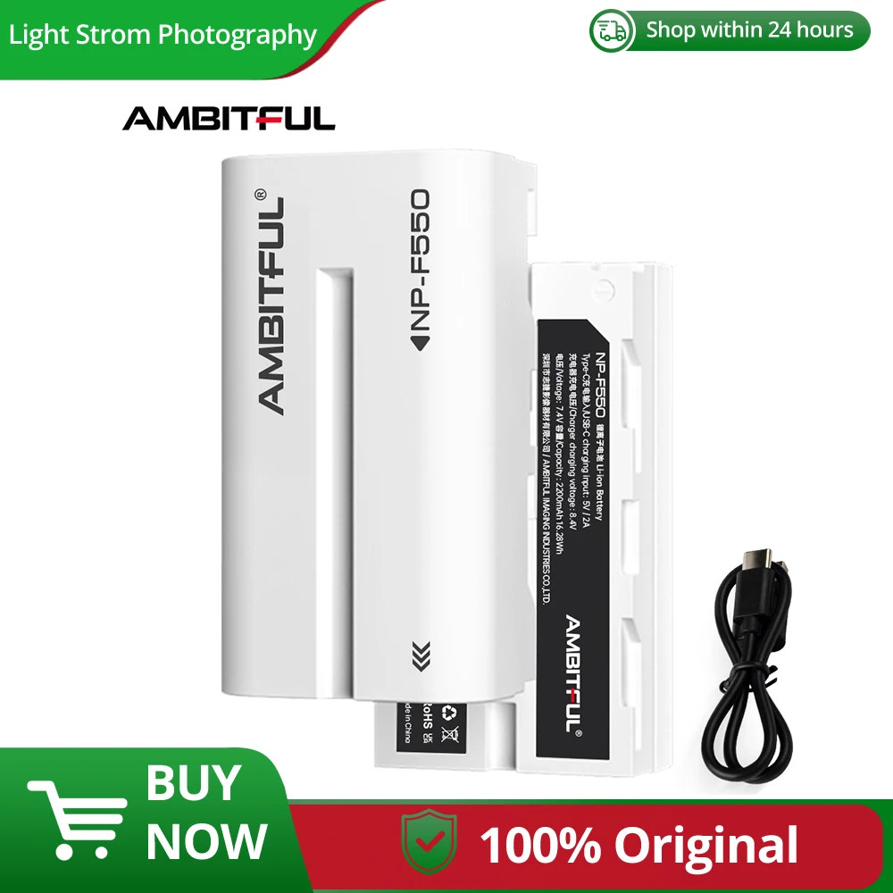 AMBITFUL NP-F550 2200mAh NP-F750 4400mAh NP-F970 6600mAh Video Light Li-ion White Battery Rechargeable for LED Light