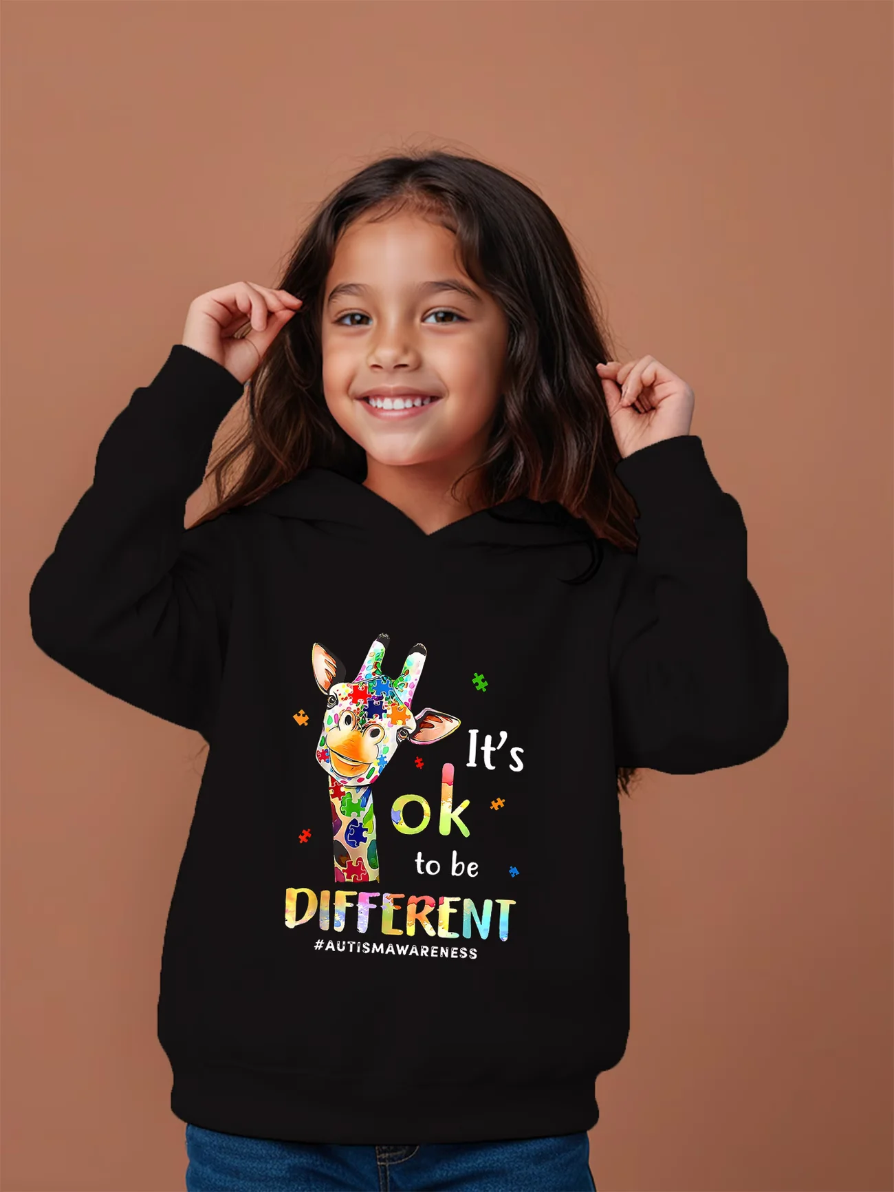 Fashionable deer print hoodie - casual hooded, slightly stretched fabric, warm sports top for autumn and winter