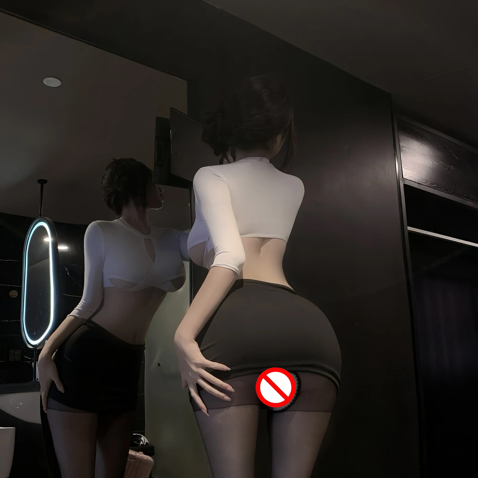 ชุดชั้นในเซ็กซี่สไตล์ผู้หญิง ชุดกระโปรงรัดสะโพก ชุดยั่วยวนซีทรู สไตล์สาวหวาน สายรัดรูปทรง ชุดครอปท็อปสีขาว ชุดยูนิฟอร์ม