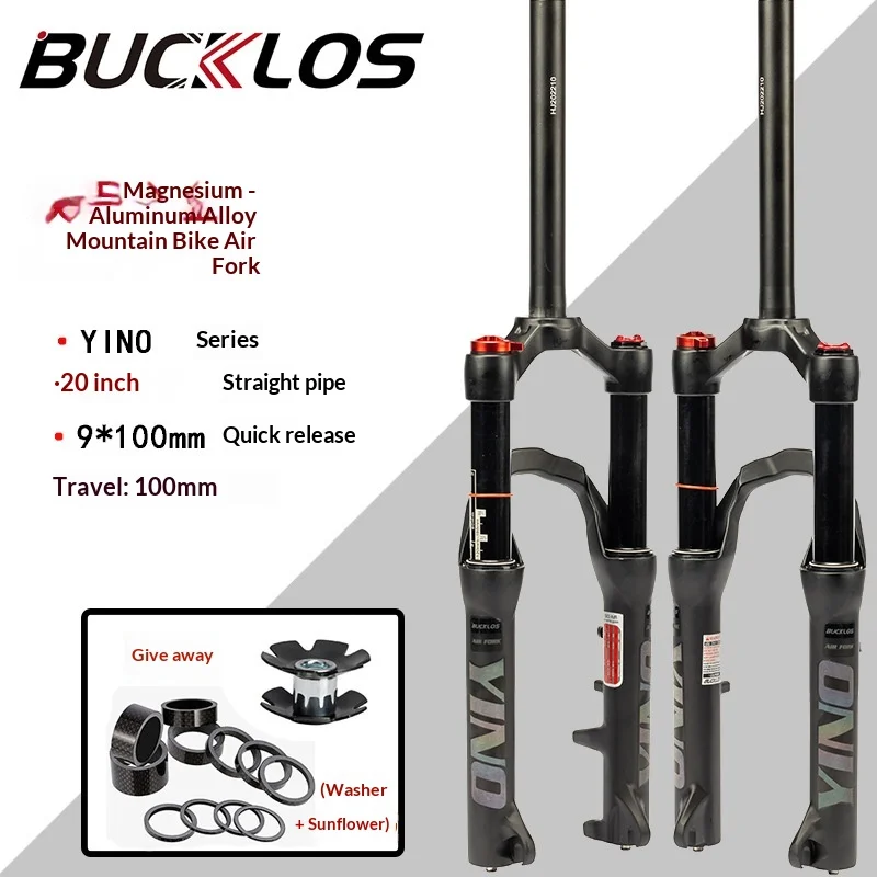 

Bucklos Yino Mountain Bike Air Suspension Fork 20 Inch Magnesium Aluminum Alloy Quick Release Shoulder Lock 100mm Disc Brake
