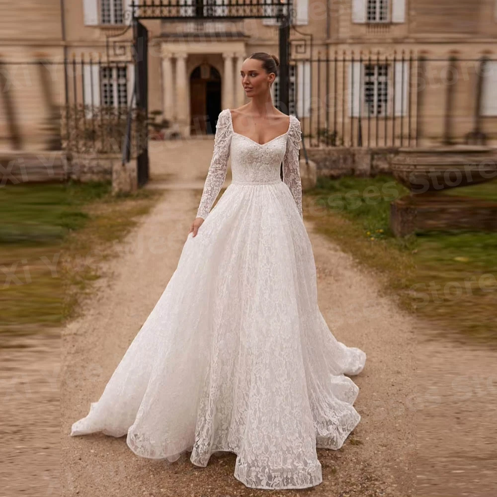 Abiti da sposa in pizzo da donna eleganti e affascinanti Vestido De Novia Graziosi abiti da sposa a maniche lunghe Robe De Mariée personalizzati