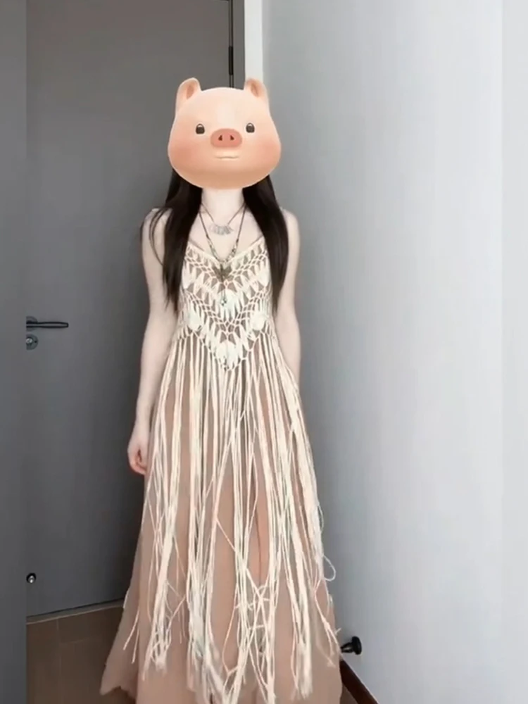 

Женский пляжный комплект из двух предметов: накидка-платье с V-образным вырезом и длинным плетением, повседневный летний наряд больших размеров