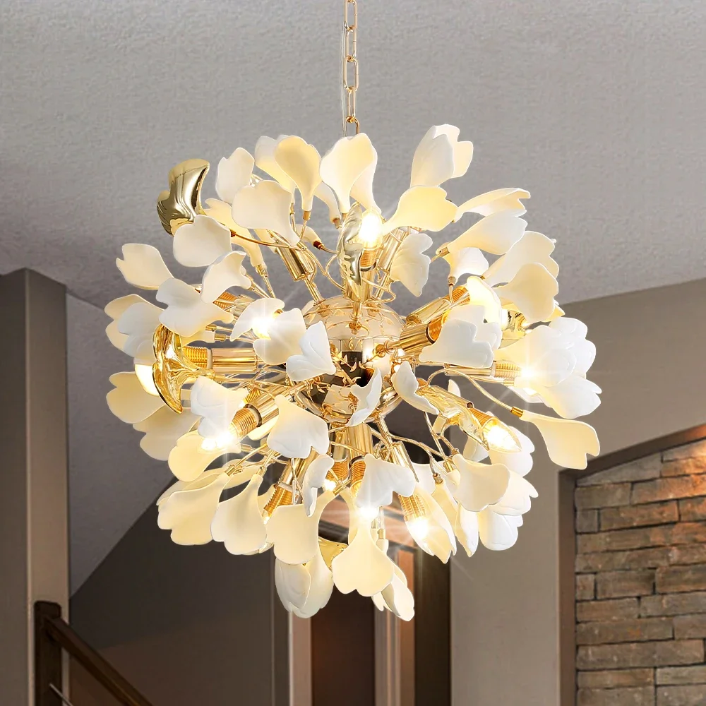 Ceramic Ginko Leaves Chandeliers luxury branch chandelier for Dining Room luminaire suspension globe Lamp kitchen island lights