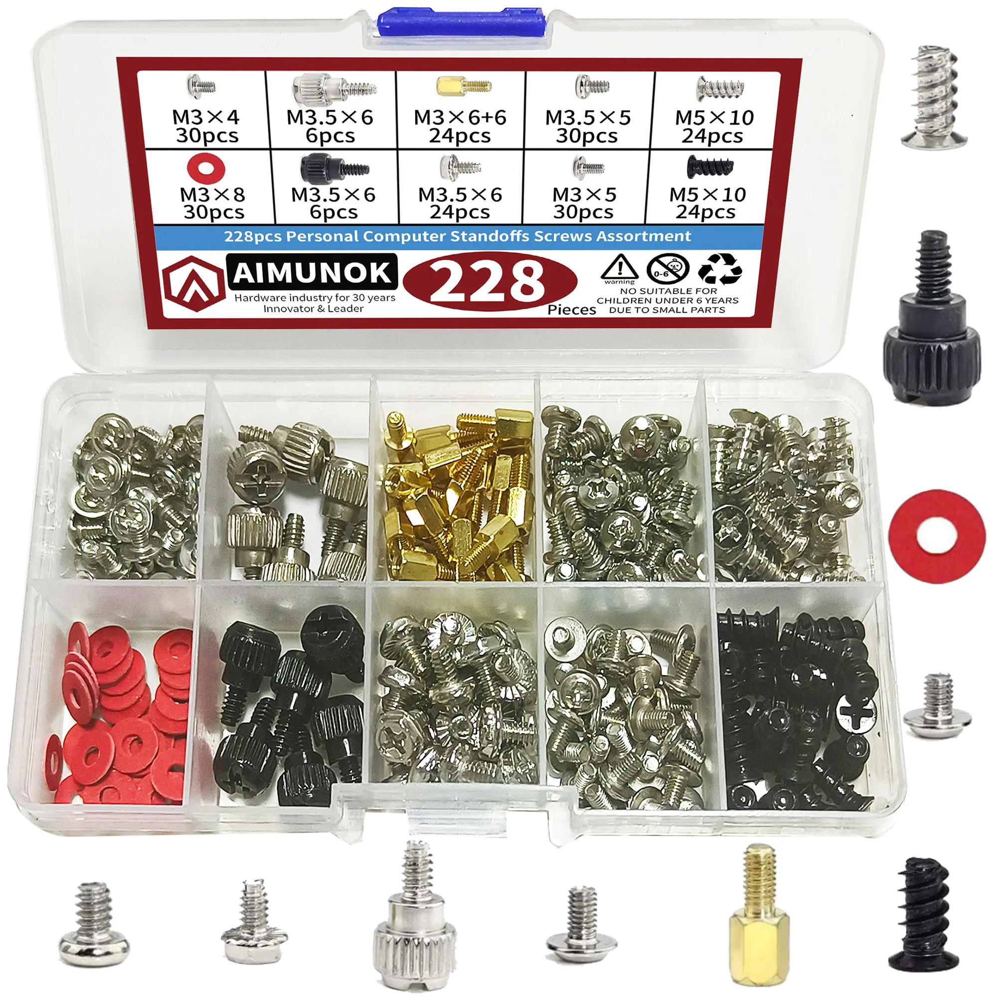 

228PCS Personal Computer Screws Standoffs Assortment Kit for Hard Drive Computer Case Motherboard Fan Power Graphics