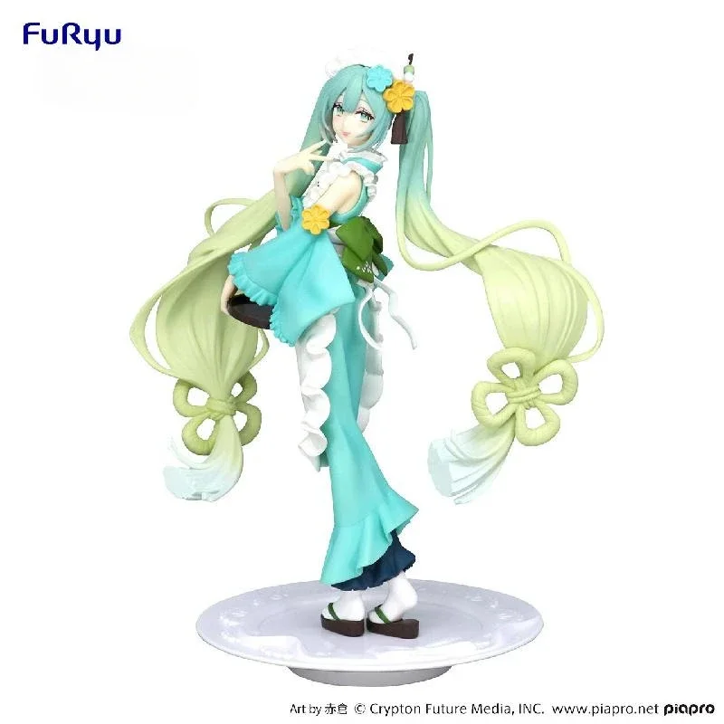 Genuine Original FuRyu Creative Figure Mint Matcha Scenery Hatsune Miku Action Anime Figure Collectible Model Kawaii Dolls Toy