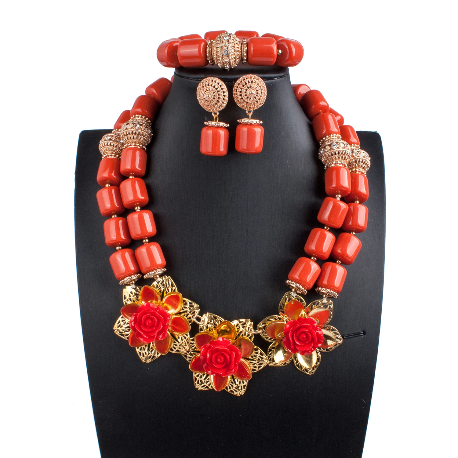 Luxury Nigerian Wedding Beads Jewelry Set Traditional African Wedding Bridal Statement Necklace Set Dubai Free Shipping