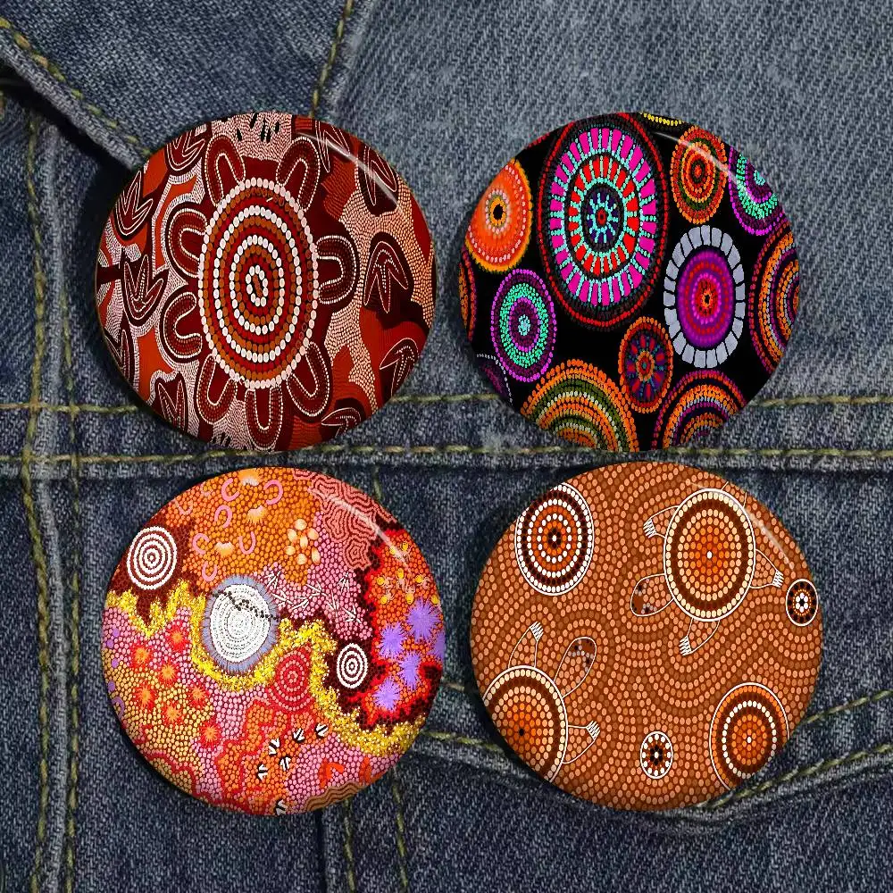 Australian Aboriginal Art Creative Pins Funny Faces Round Snap-in Brooch Badge Backpack Hat Accessories Jewelry Gifts