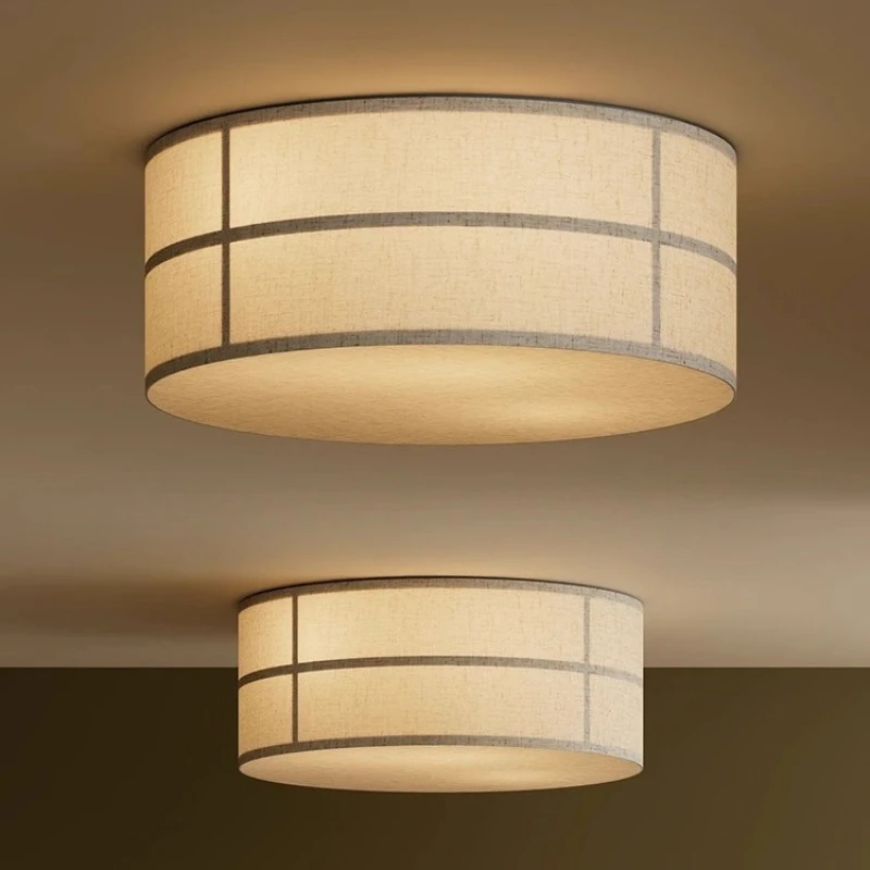 

Japanese-style wind ceiling light retro living room round fabric bedroom