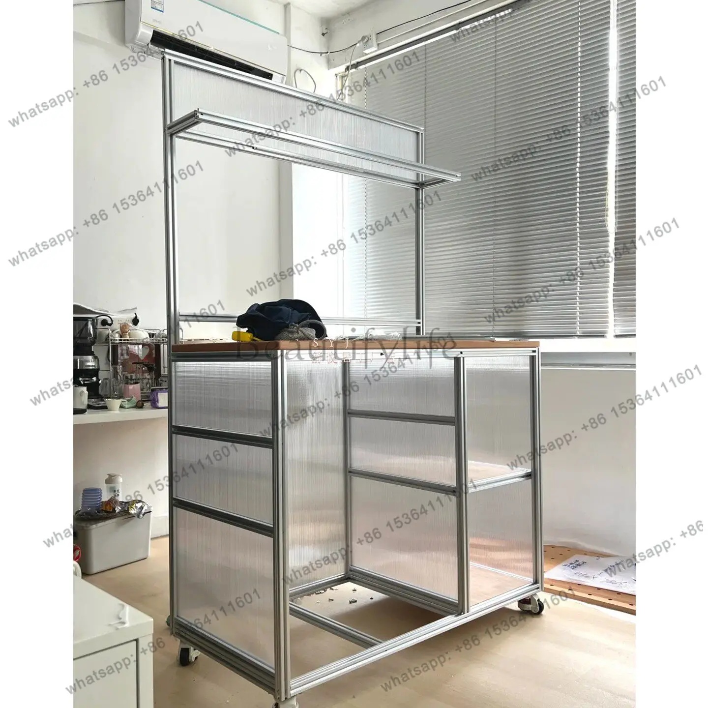 Aluminum profile mobile side cabinet with wheel multi-layer storage rack acrylic tool table