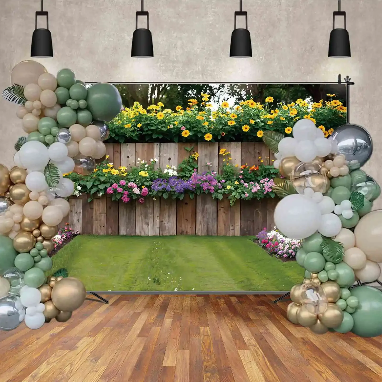 Blumen Garten Holzwand Kulissen Fotografie Dekor Plank Zaun maßge schneiderte Kinder Foto Hintergrund Fotoshooting Requisiten