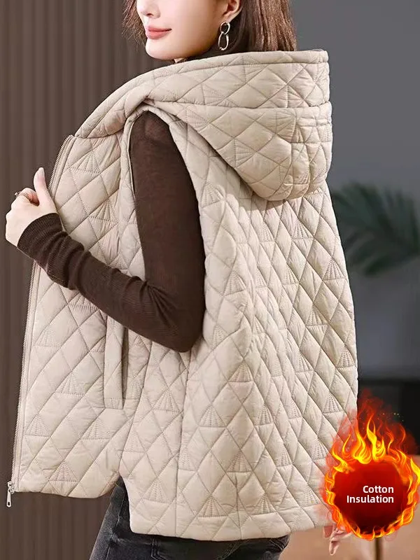 

Художественный модный теплый стеганый жилет, пальто большого размера, женская молния с капюшоном, нерегулярная подушечка, зимняя верхняя одежда