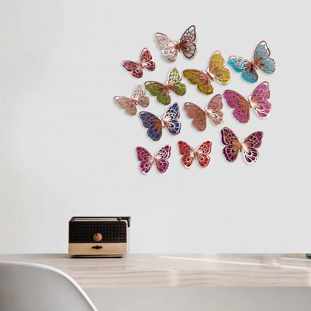 

Metal Butterfly Decor 6 Pcs 3d Butterfly Wall Decor Set Double Layer Glitter Wings Removable Hollow Butterfly for Bedroom