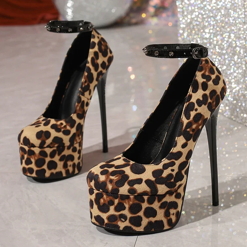

Eilyken Sexy Design Leopard Print Buckle Strap Women Pumps Fashion Patform Fetish Very Thin High Heels Nightclub Shoes