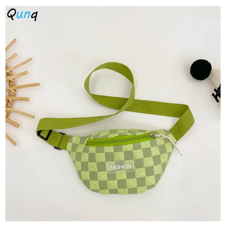 Qunq 2023 Boys Girls Trend Fashion Plaid Cross Body Small Chest Bag Children's Out Of The Street Accessories Bag Holiday Gift