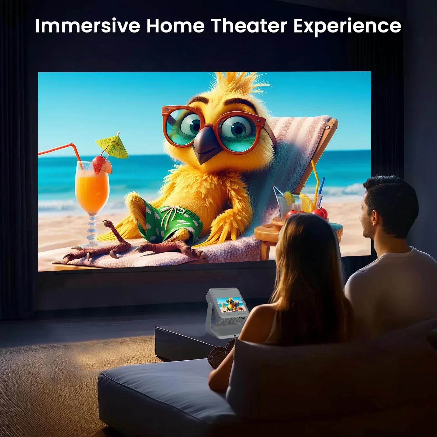 Projector 4K Ultra Mini Pocket Outdoor 200" Screen Support HDMI USB Compatible with PS5 Xbox iPhone Android Smart Devices