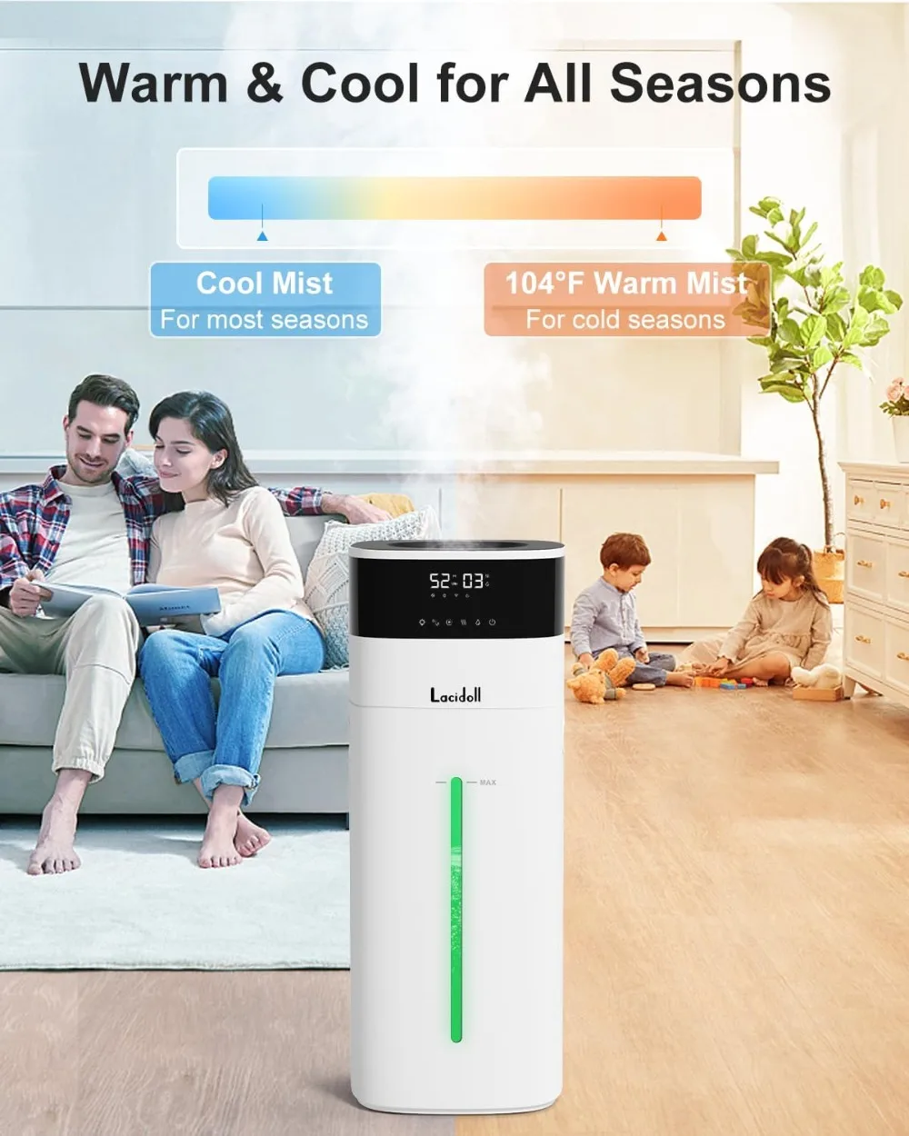 Humidifier Large Room,5.3Gal/20L Cool&Warm Mist Humidifiers Fr Home 3000 Sq Ft,Whole House Humidifiers W/ Diffuser&Extended Tube