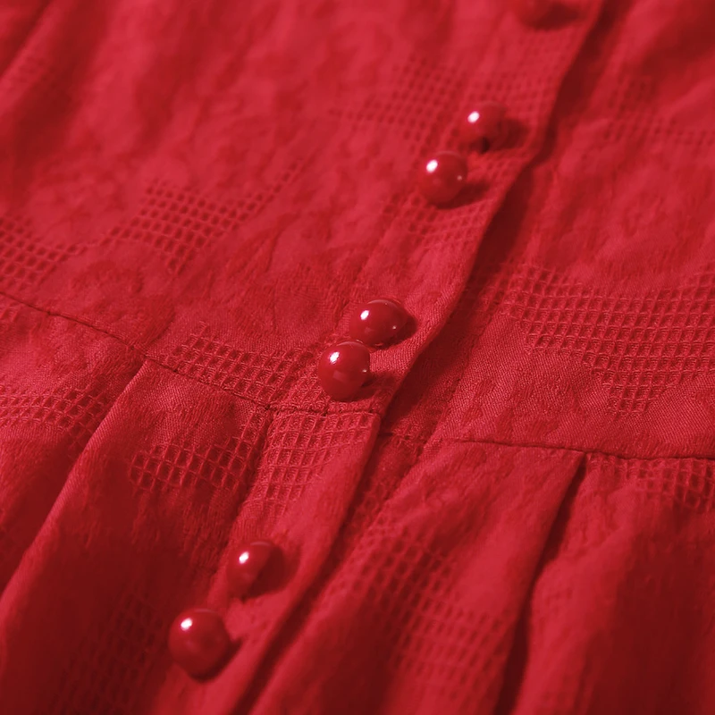 Robe en lin rouge élégante pour femmes, col rond, manches longues, Simple boutonnage, ligne a, mi-longue, mode Simple, tenue décontractée, nouvelle collection automne