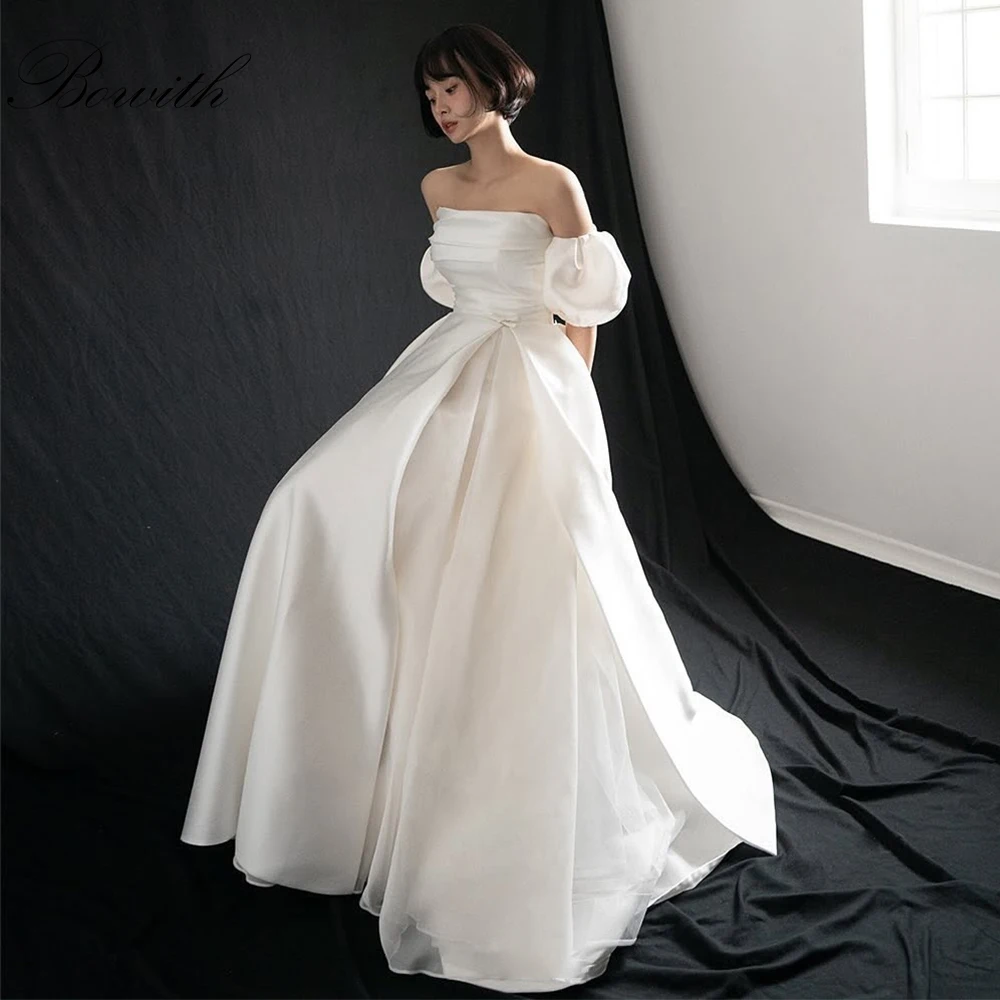 

Bowith Korean Wedding Dresses Customized Puff Sleeves Bridal Gown A-Line Elegant Simple Wedding Snap Dresses for Women Corset