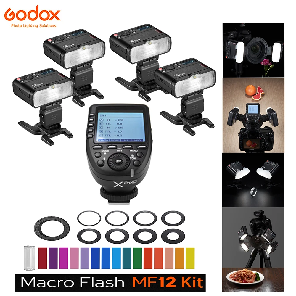 Godox 1 to 4 MF12 Macro Flash  XPro Transmitter Kit Mini TTL 2.4G Close-up Speedlite for Canon Nikon Sony Olympus Pentax Fuji