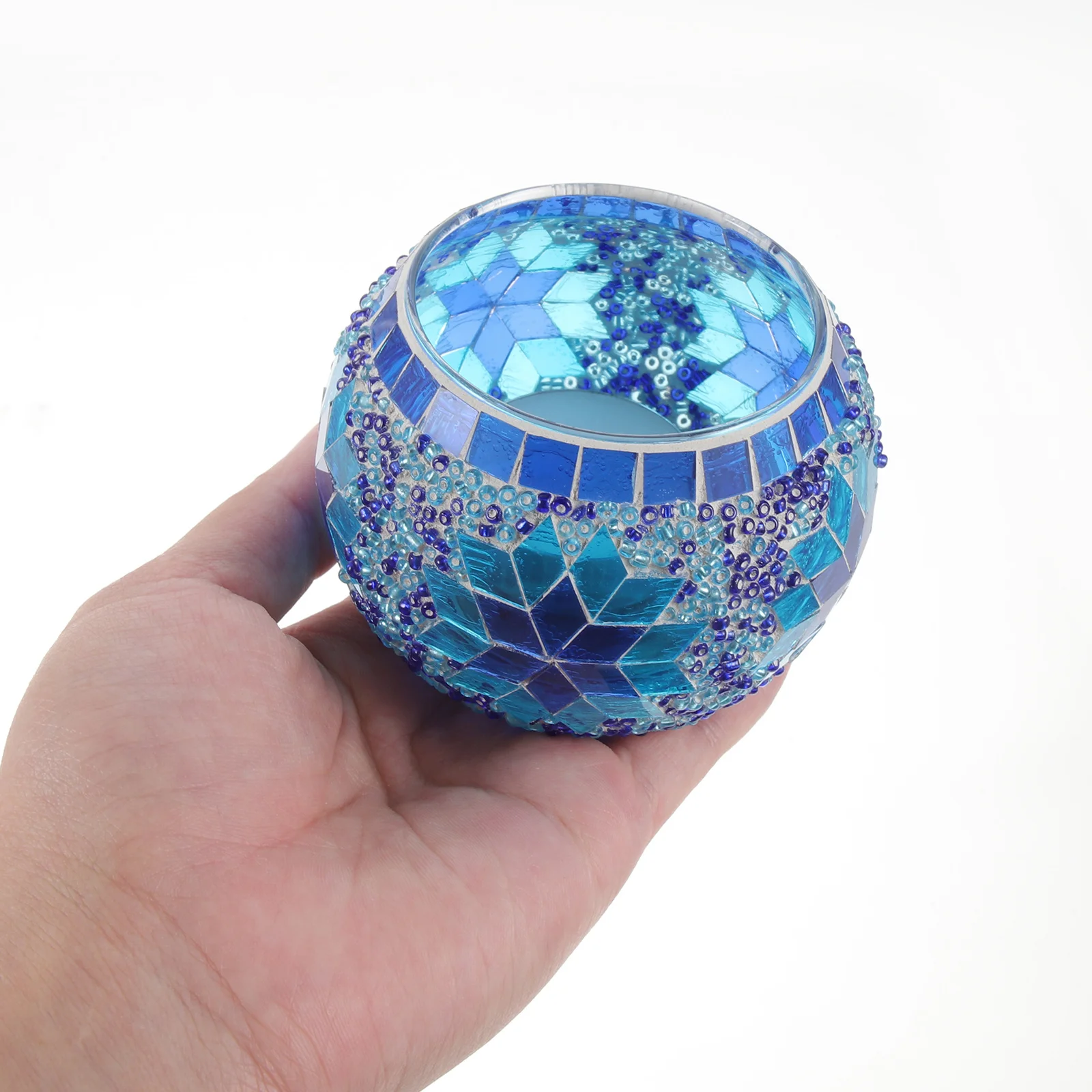 1개 원형 유리컵 수제 아티산 캔들홀더 클래식 디자인 컬러풀한 조각 장식 테이블탑 홈 호텔 몰용