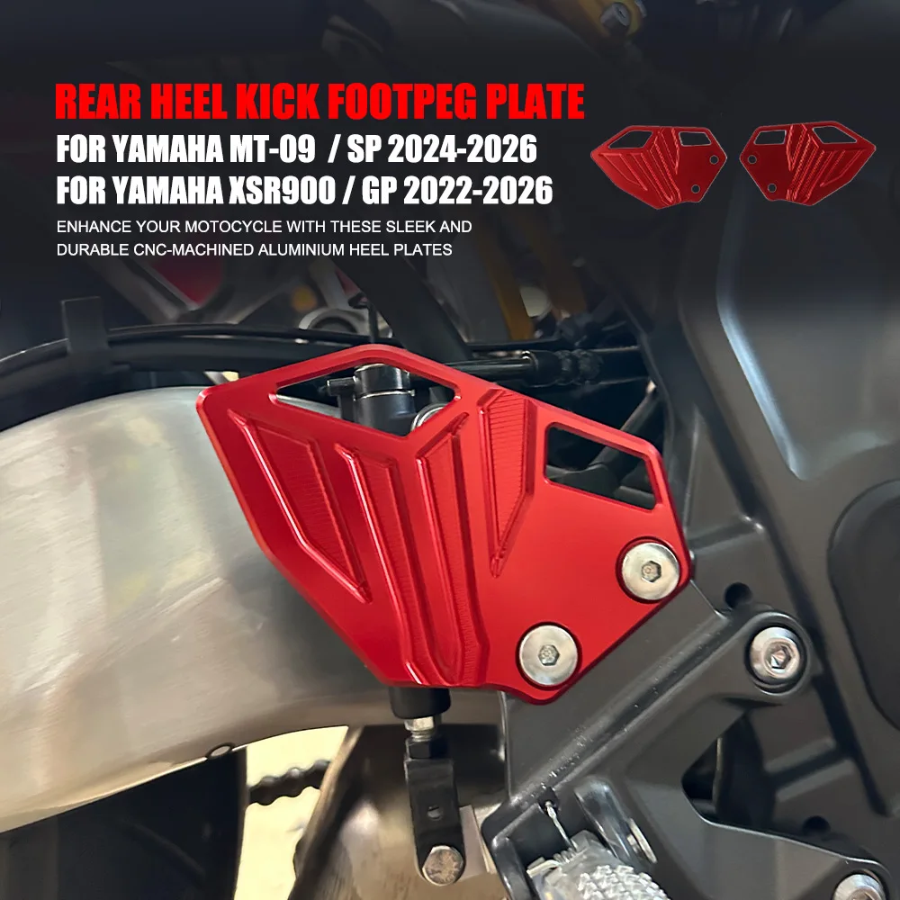 

Aluminum Rear Heel Kick Footpeg plate Footrest Pedal For Yamaha MT-09 MT09 / SP 2024-2026 Heel Plates XSR900 / GP 2022-2026
