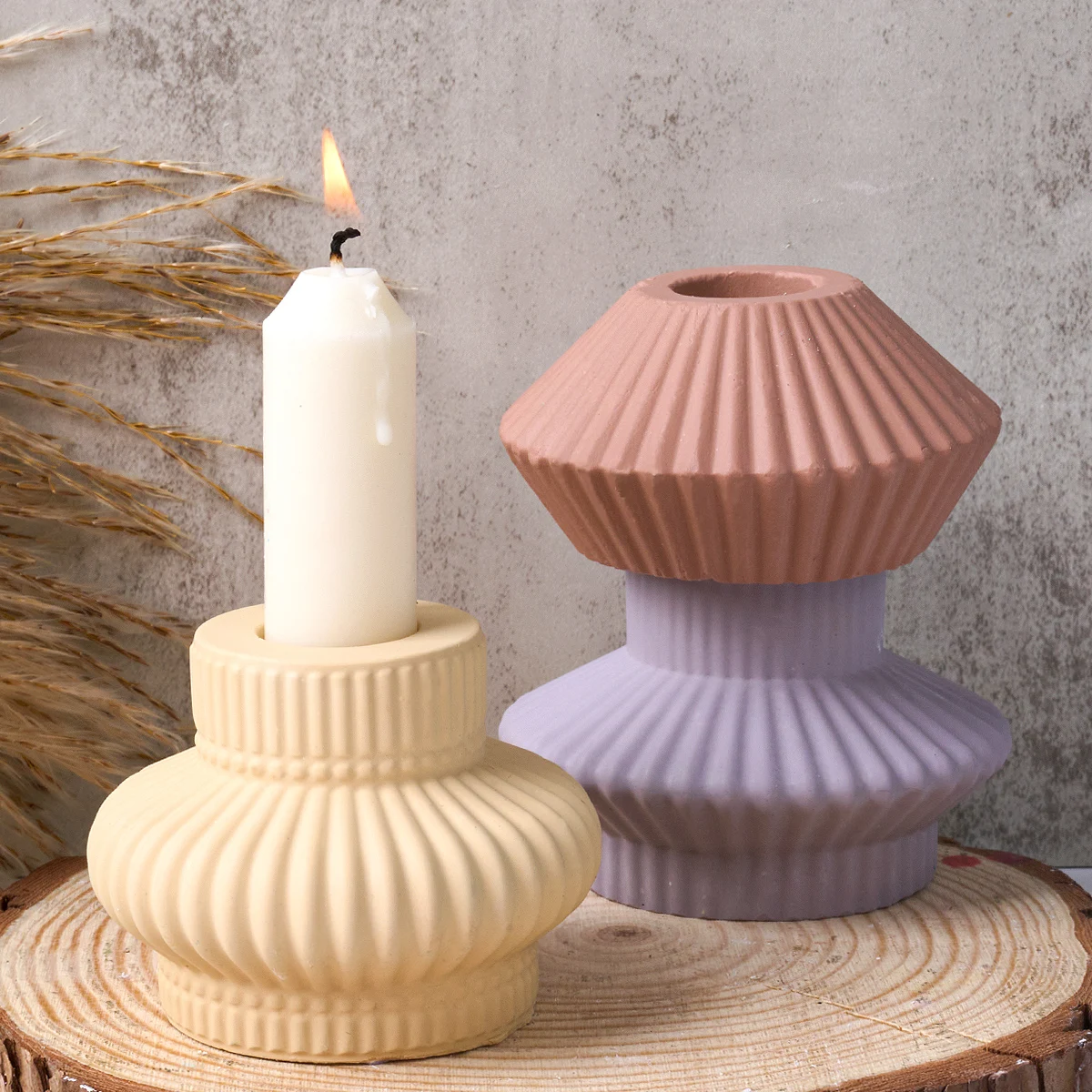 DIY Round Candle Holder Silicone Mold Handmade Stripe Lantern Shape Plaster Resin Crafts Casting Molds Home Decoration Supplies