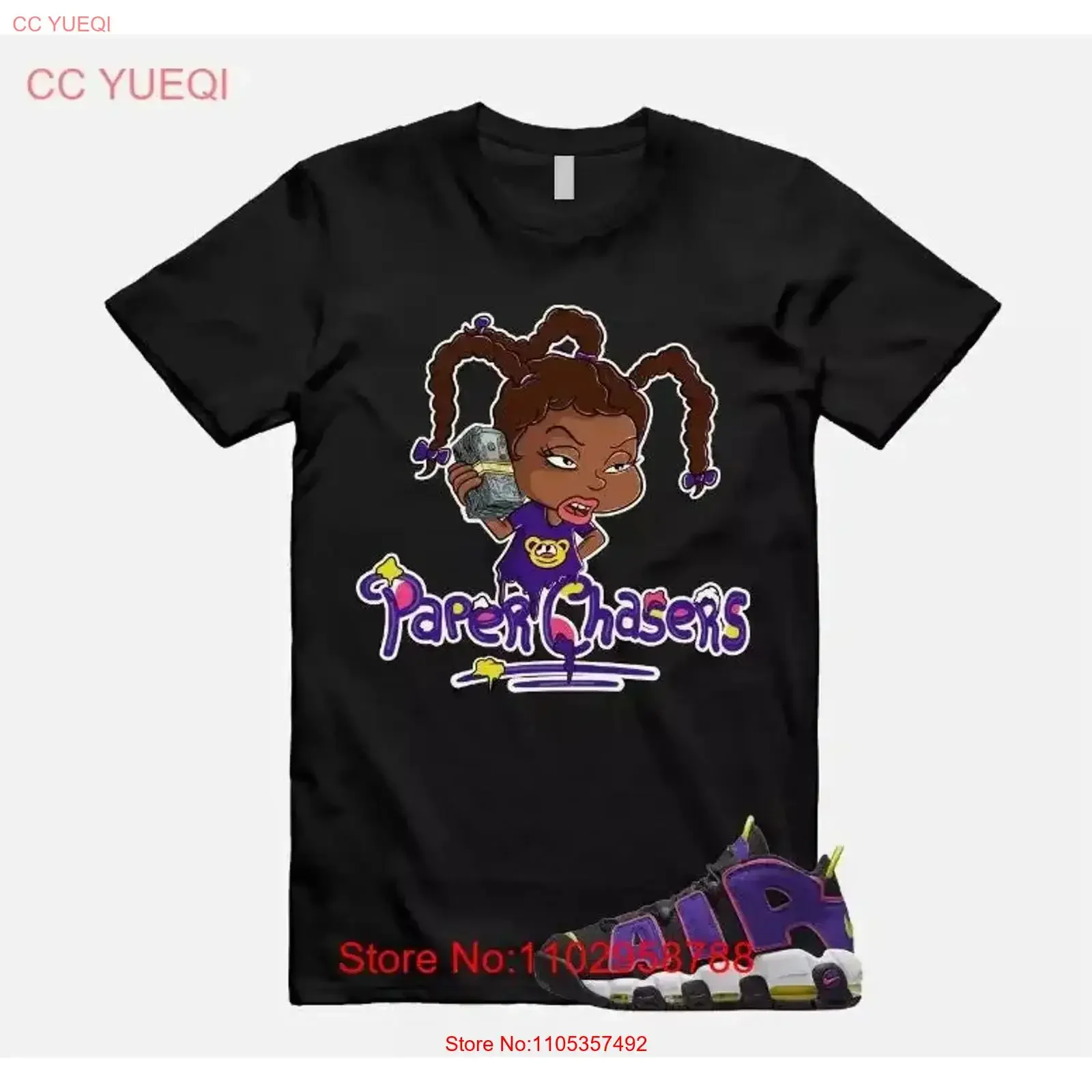 PC T Shirt to match Air More Uptempo Black Court Purple Hyper Pink Multicolor vintage Washed homme Stretched