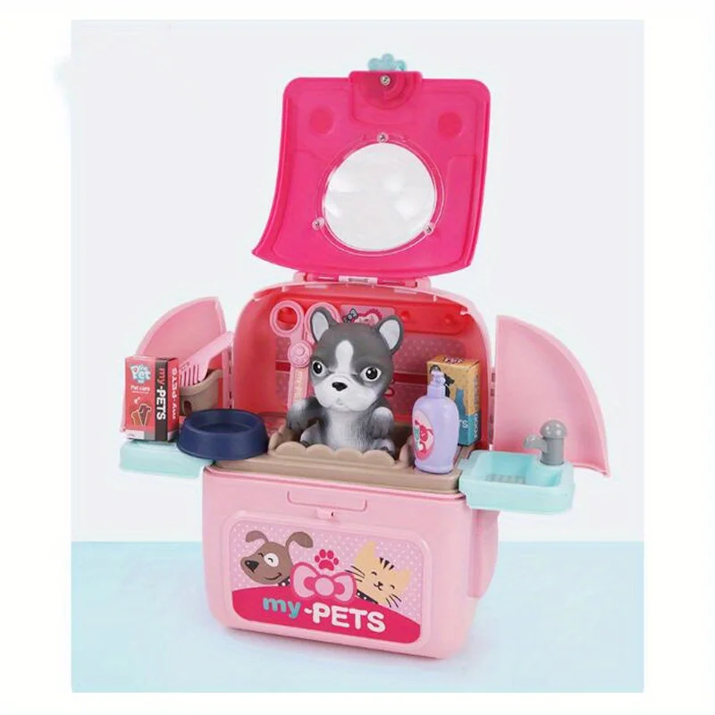 Set De Cuidado Para Mascotas – Juguete De Rol Con Jaula Y Perritos, 8 Piezas Educativas Para Niños Desde 3 Años, Regalo Ideal Para Viajes