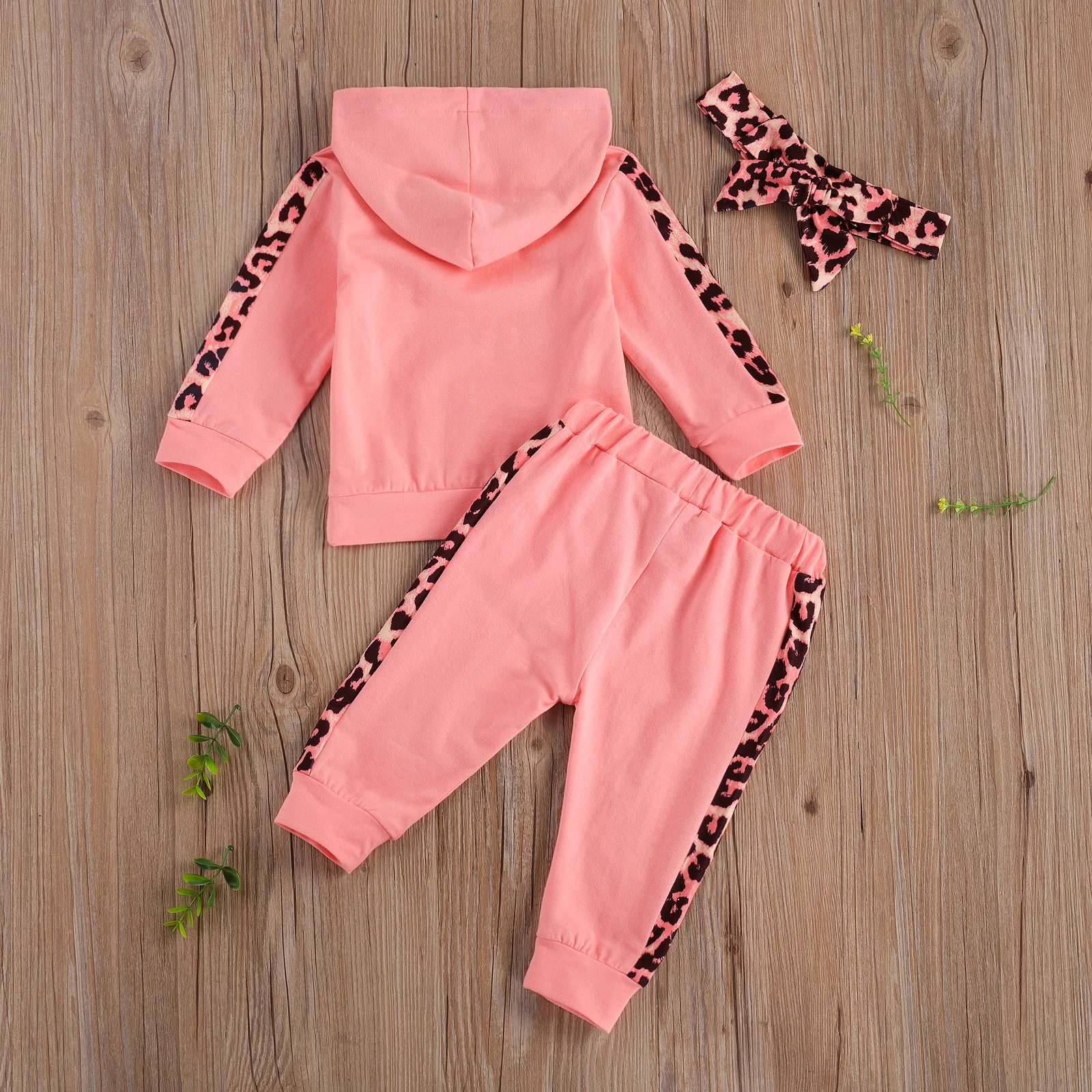 Baby Girls Autumn Winter Clothes Tracksuit Letter Long Sleeve Hoodies Tops and Leopard Stitching Long Pants with Headband 3PCS