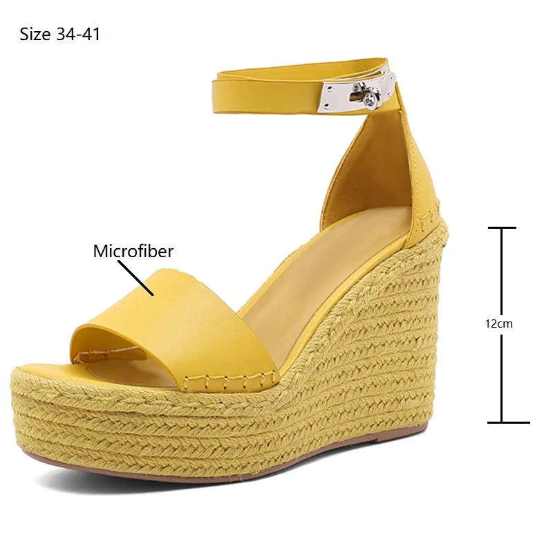 Insicre 2024 New Arrival Handmade Women\'s Sandals Platform Microfiber Wedges Summer Shoes Buckle High Heels Party Big Size 41