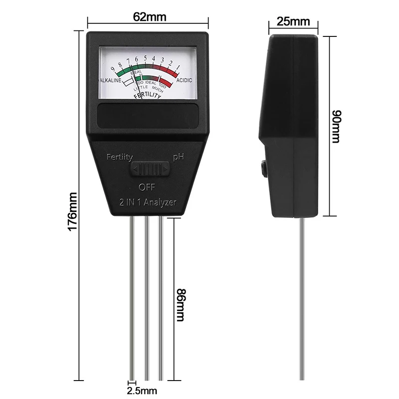 2 in 1 Soil PH Fertility Meter With 3 Probes Soil PH Tester Plant Fertile Measure Device Acidity Meter For Garden