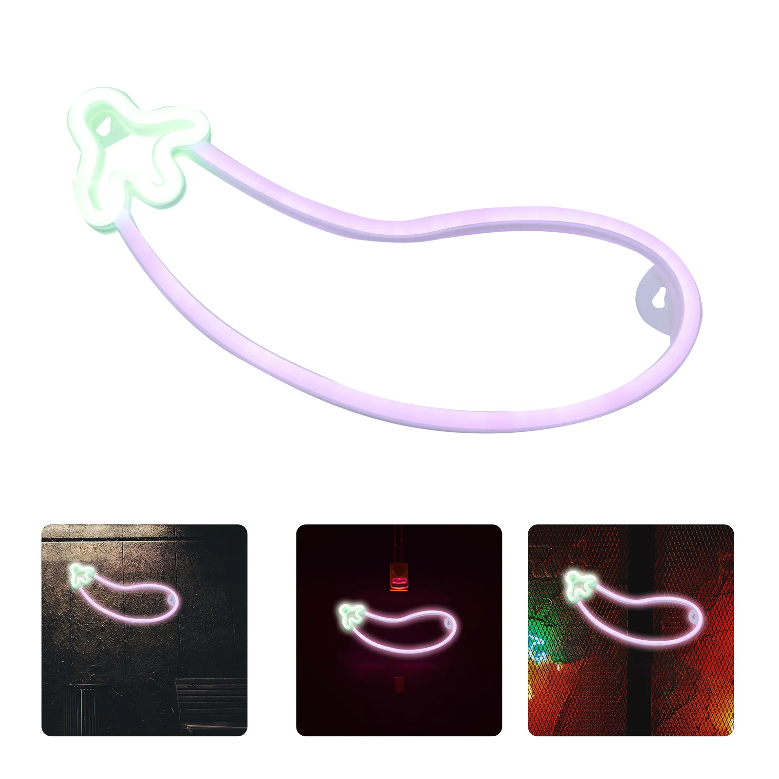 

Светодиодный неоновый ночник в форме баклажана для декора стен и столов в спальне, светящаяся лампа в форме овоща, атмосферное освещение для клубов и вечеринок