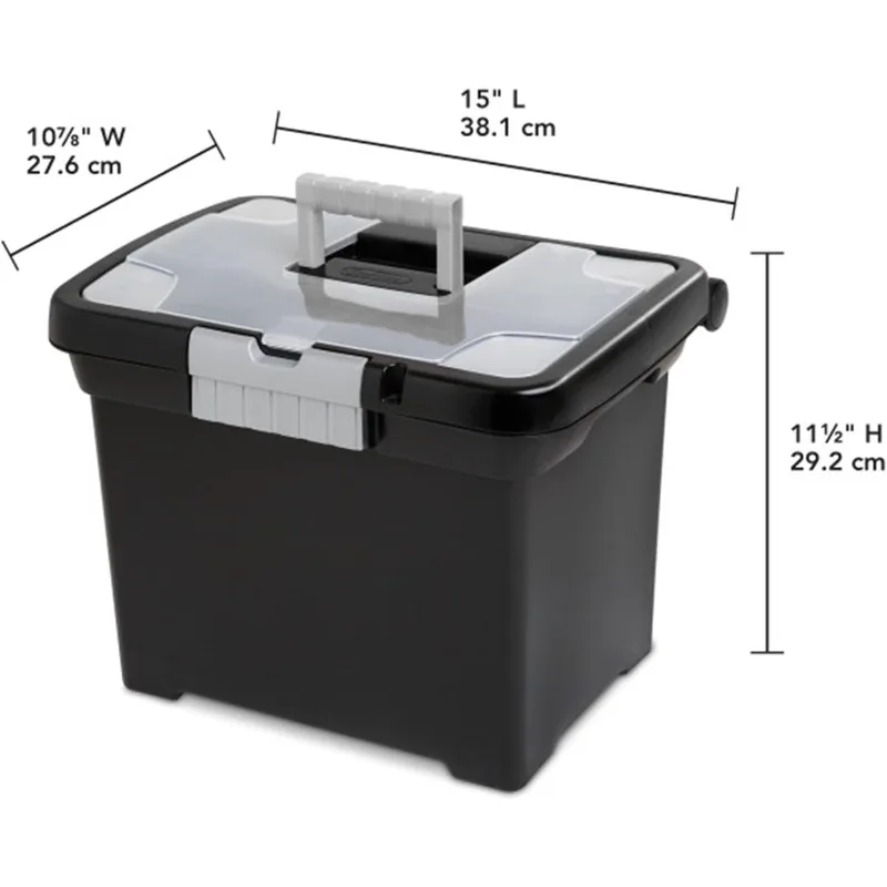 Portable File Box, Stackable Storage Bin with Latching Lid and Handle, Plastic Container to Organize Papers in Home, Office