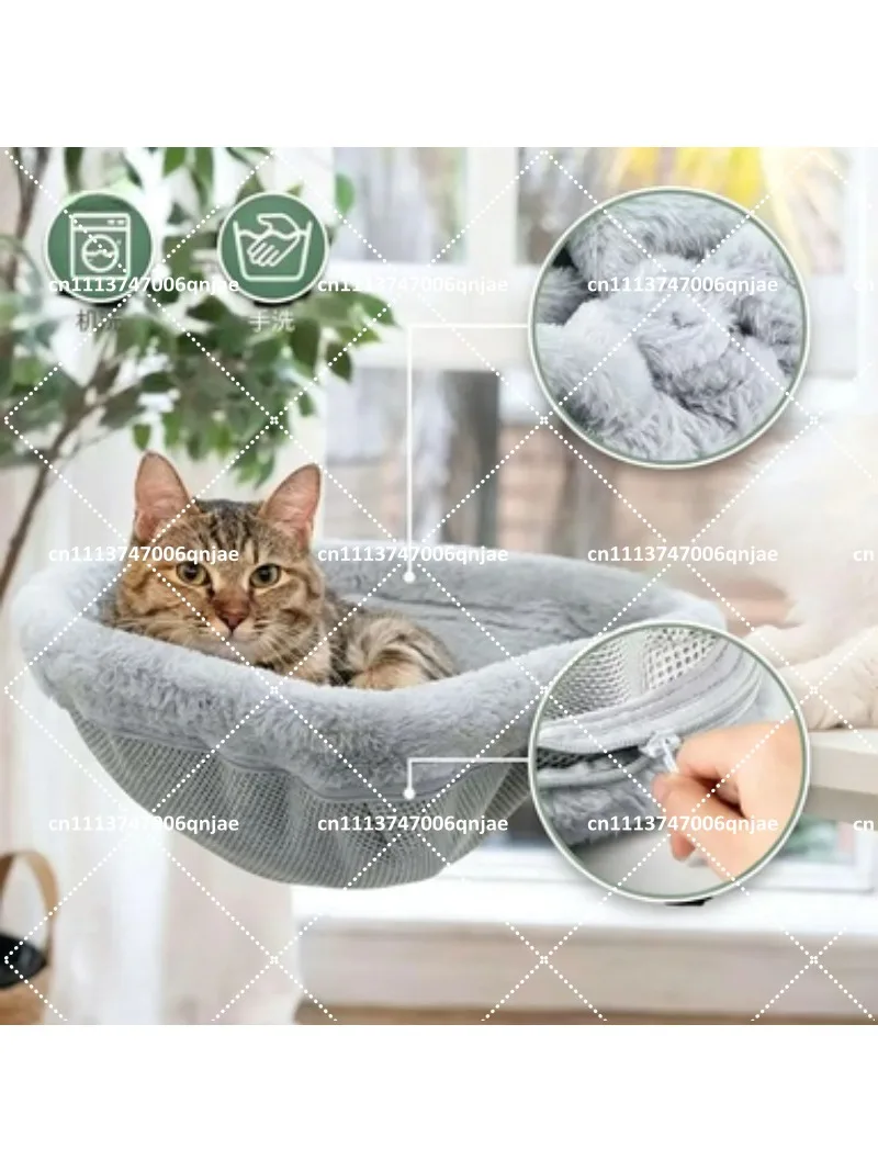 Multifunctional Round Cat Bed Desk, Foldable Cat Nest Hammock, Computer Desk with Cat Space - view 3