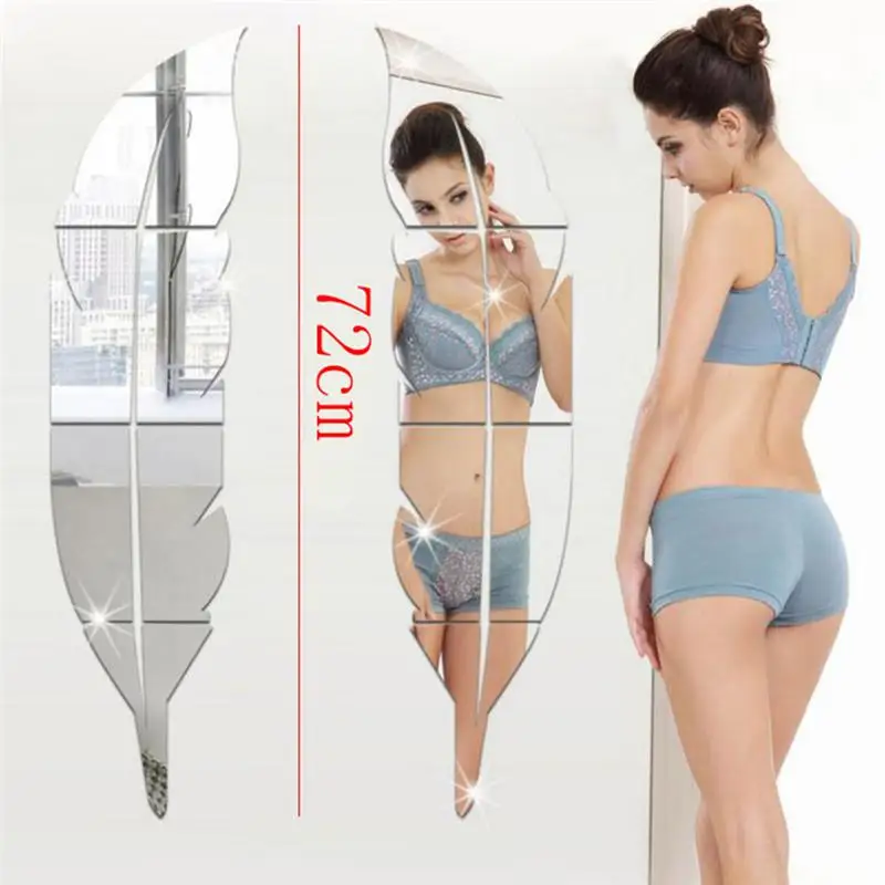 Stiker dinding cermin 3D bulu besar untuk ruang tamu seni dekorasi rumah stiker vinil kertas dinding akrilik DIY