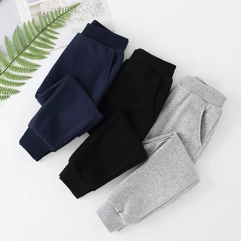 

Kids Solid Colors Pants Winter Plus Velvet Warm Trousers Autumn Children Soft Long Tripe Pants Sports Casual Clothes 3-10 Years