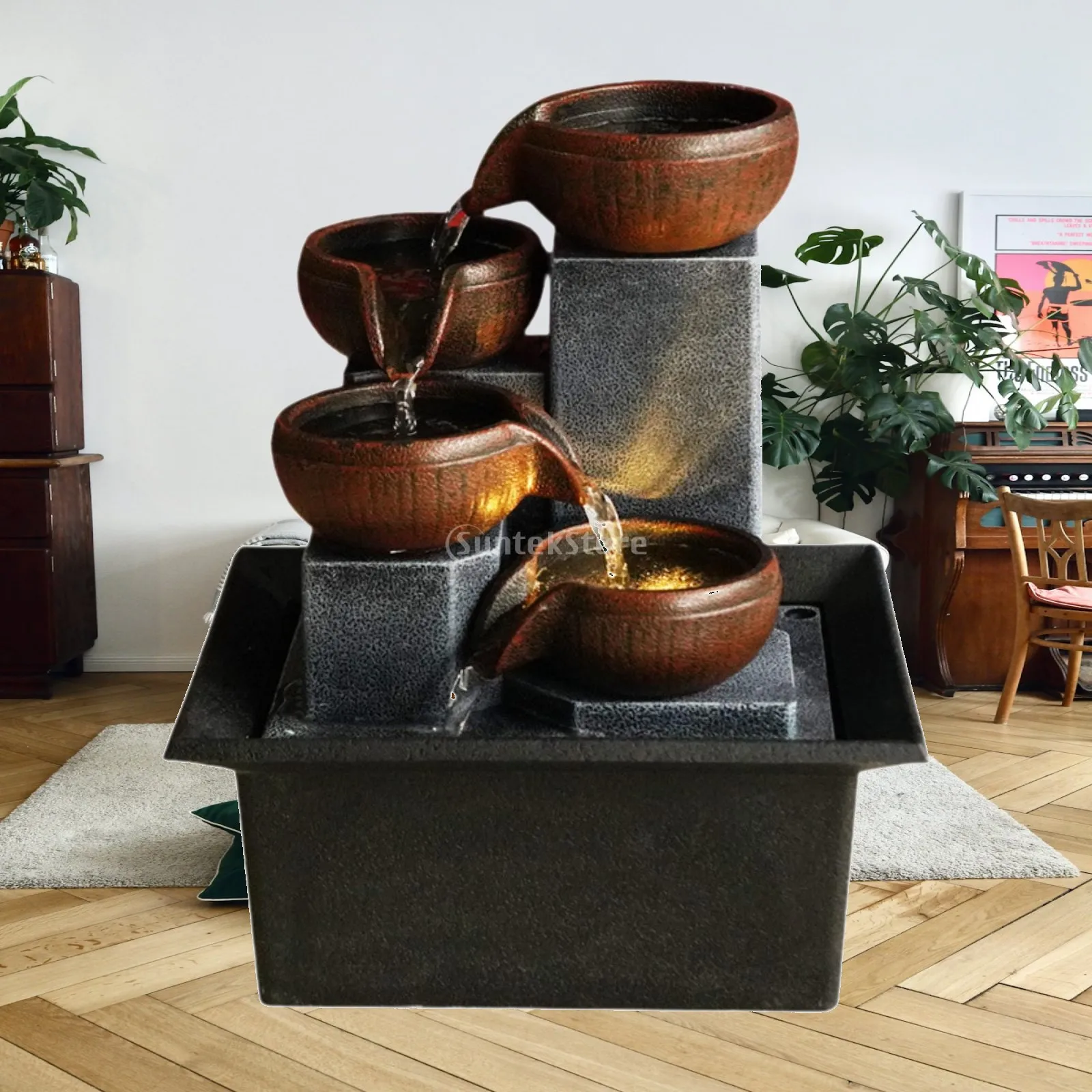 Desktop Waterflow Fountain Multicolor LED Light Waterscape Art Decor for Home Living Room Office Decoration