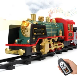 Remote Control Track Train Car Classical Simulation Water Steam Electric Railway Set Christmas Gift Educational Toy For Children