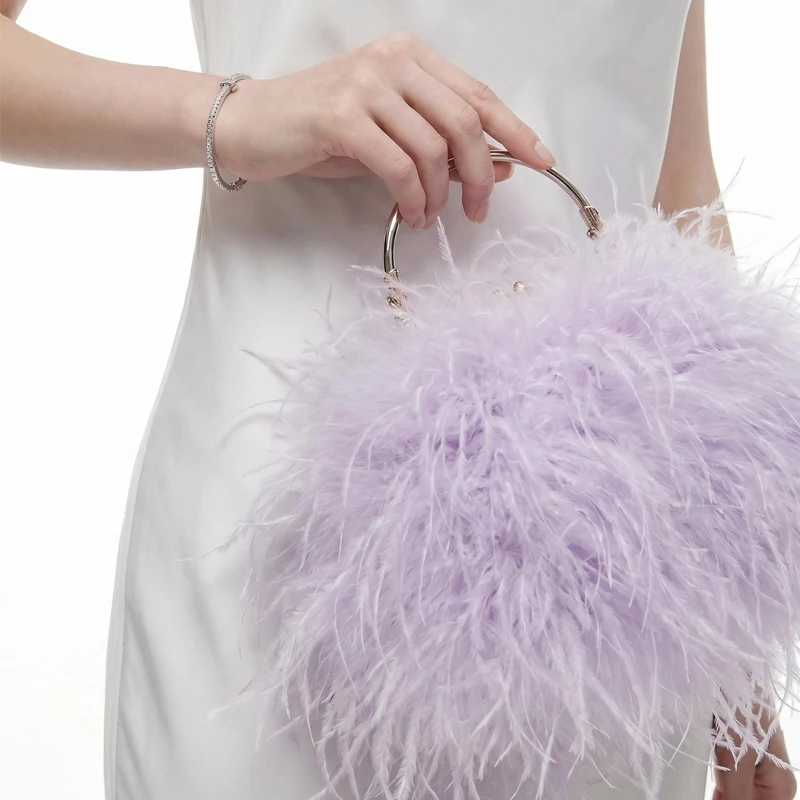 Ladies' 100% Ostrich Feather Bag, Fashionable Feather Bag, Multi-Color Handheld Fashionable Wallet, Handmade Crossbody Bag