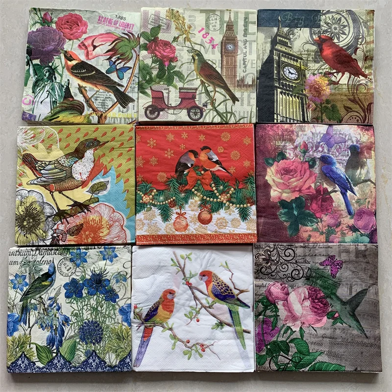 Decoupage wedding servilletas vintage table napkins paper elegant tissue flower bird butterfly birthday party beautiful decor 20