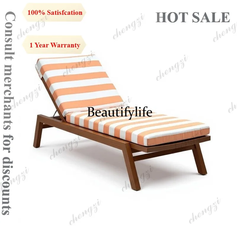 R134 Outdoor Solid Wood Lounger Outdoor B & B Hotel Lounger Seaside Swimming Pool Wooden Beach Chair Aluminum Alloy
