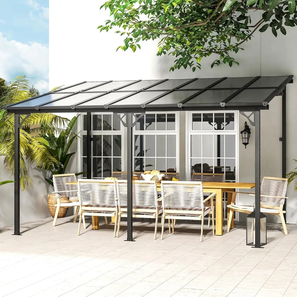 

10' x 14' Gazebo for Patio, Gazebo Pergola with Sloped Roof, Large Wall-Mounted Heavy Duty Awnings, for Backyard, Patio